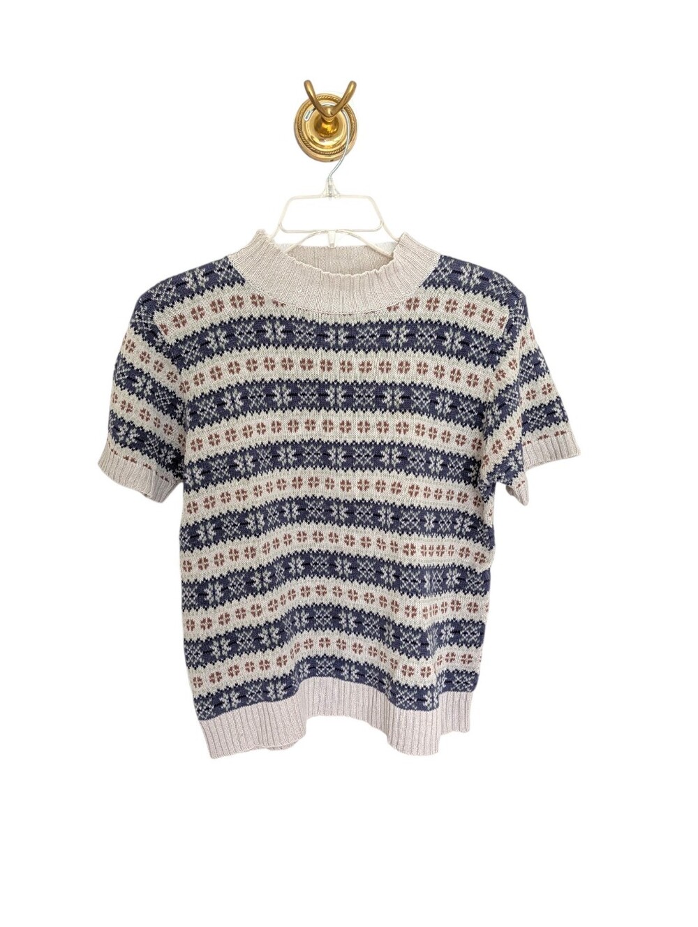 Vintage Knit Fair Isle Short Sleeved Sweater